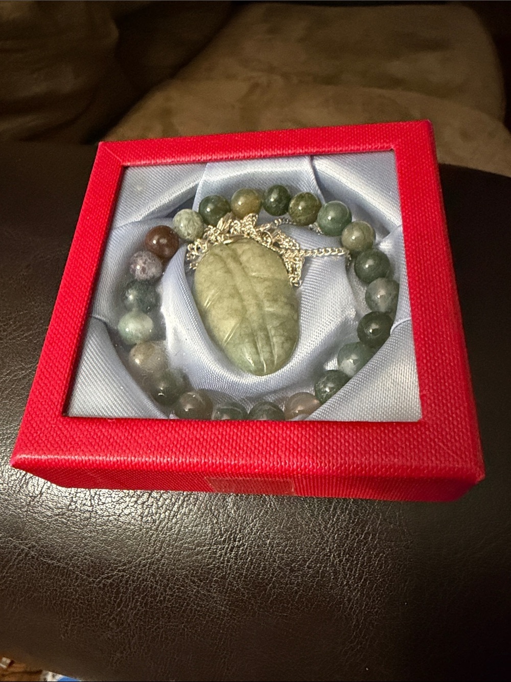 NWT Green Jade Pendant Necklace Stamped 925 and Beaded Bracelet Set